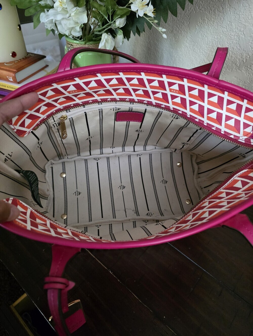 Ralph Lauren Pink Geometric Tote Bag - Picture 3 of 4